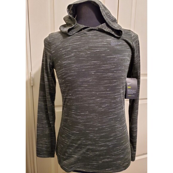 Nike Women's Dri-Fit Hooded Long Sleeve Shirt Top Gray MEDIUM AQ3504-060 - NWT - Picture 1 of 7